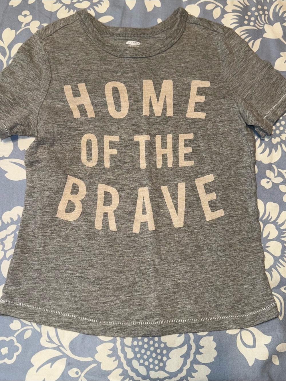 Old Navy Gray Tee with Cream "Home of the Brave" Graphic